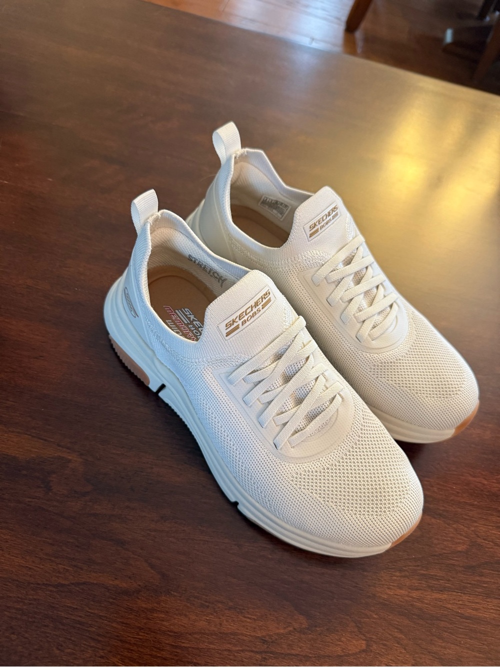 Skechers Women’s BOBS Sparrow Knit Lace-Up Sneakers in Cream/White
